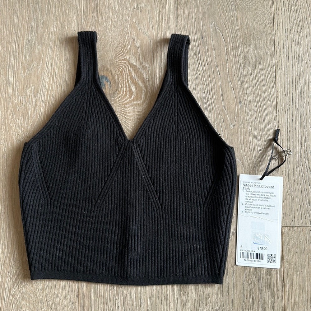 ribbed knit cropped tank top black size 6 lululemon euc